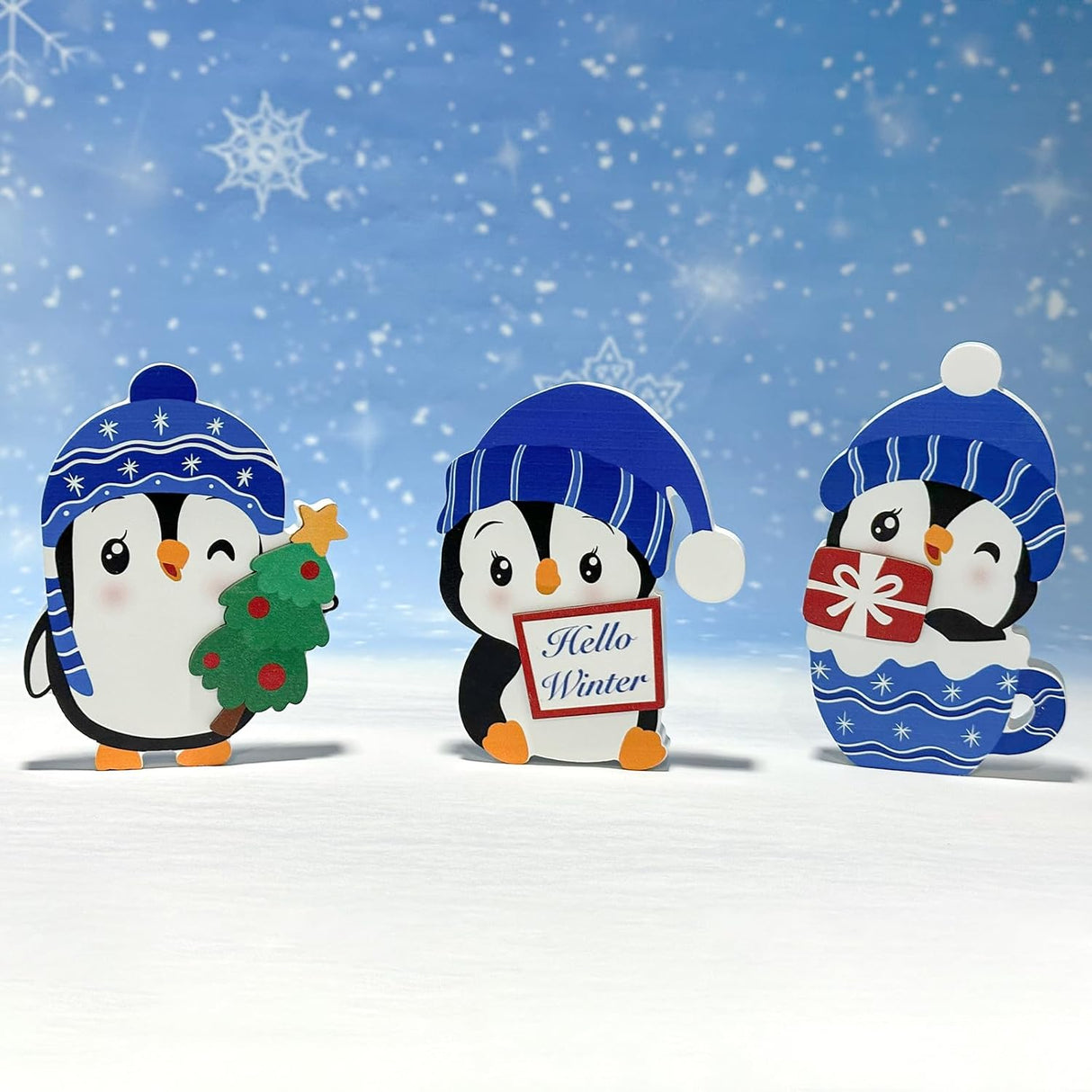 Bloques de Madera Set 3 Decoraciones Navideñas de Pingüinos