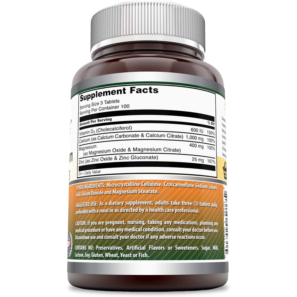 Suplemento de calcio y magnesio y zinc en una tableta