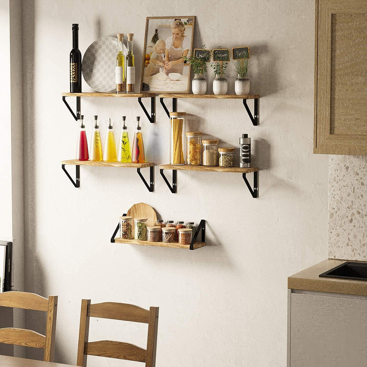Estanterías Flotantes de Madera Wallniture Ponza, Set de 5