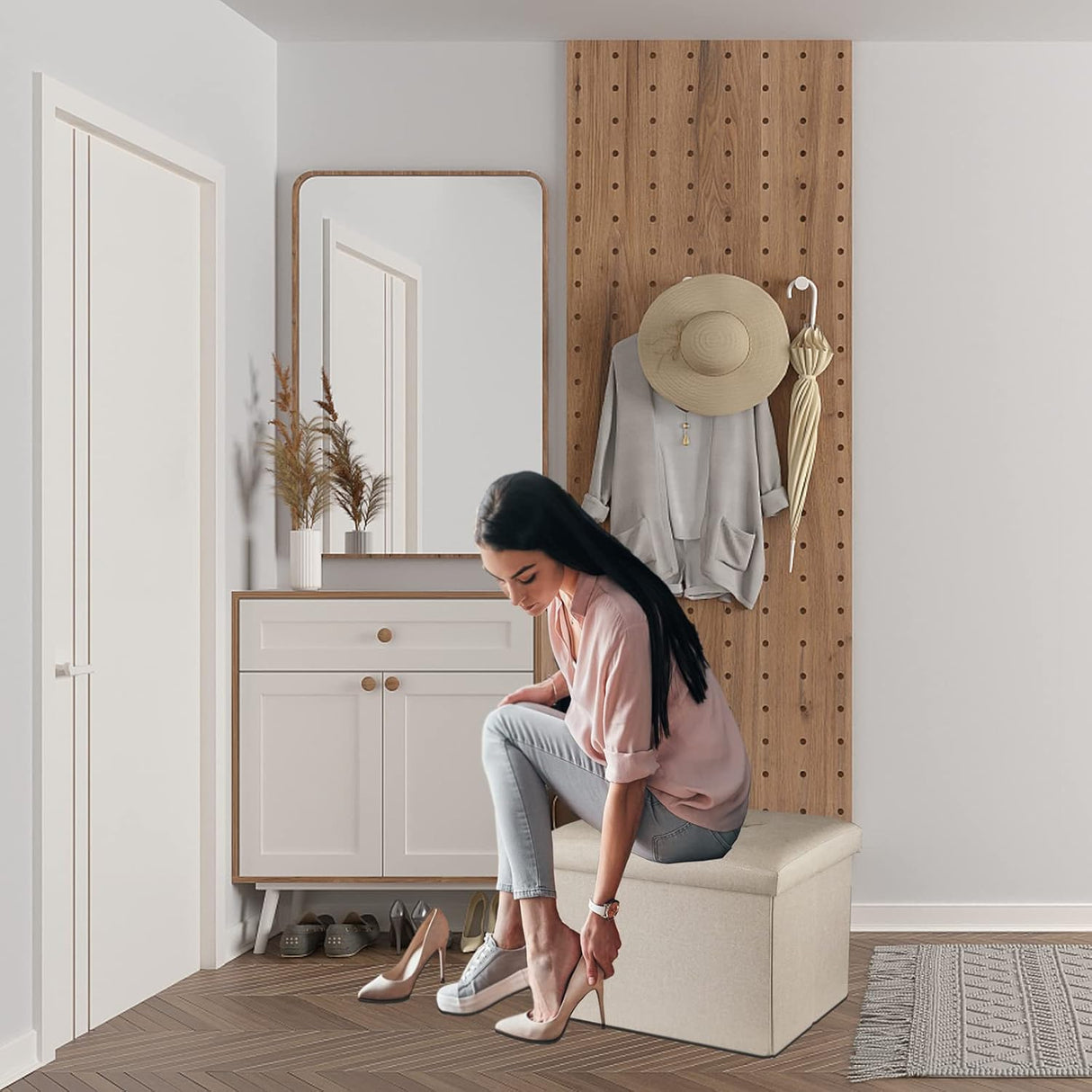 Otoman plegable con almacenamiento y reposapiés 17x13x13 pulgadas