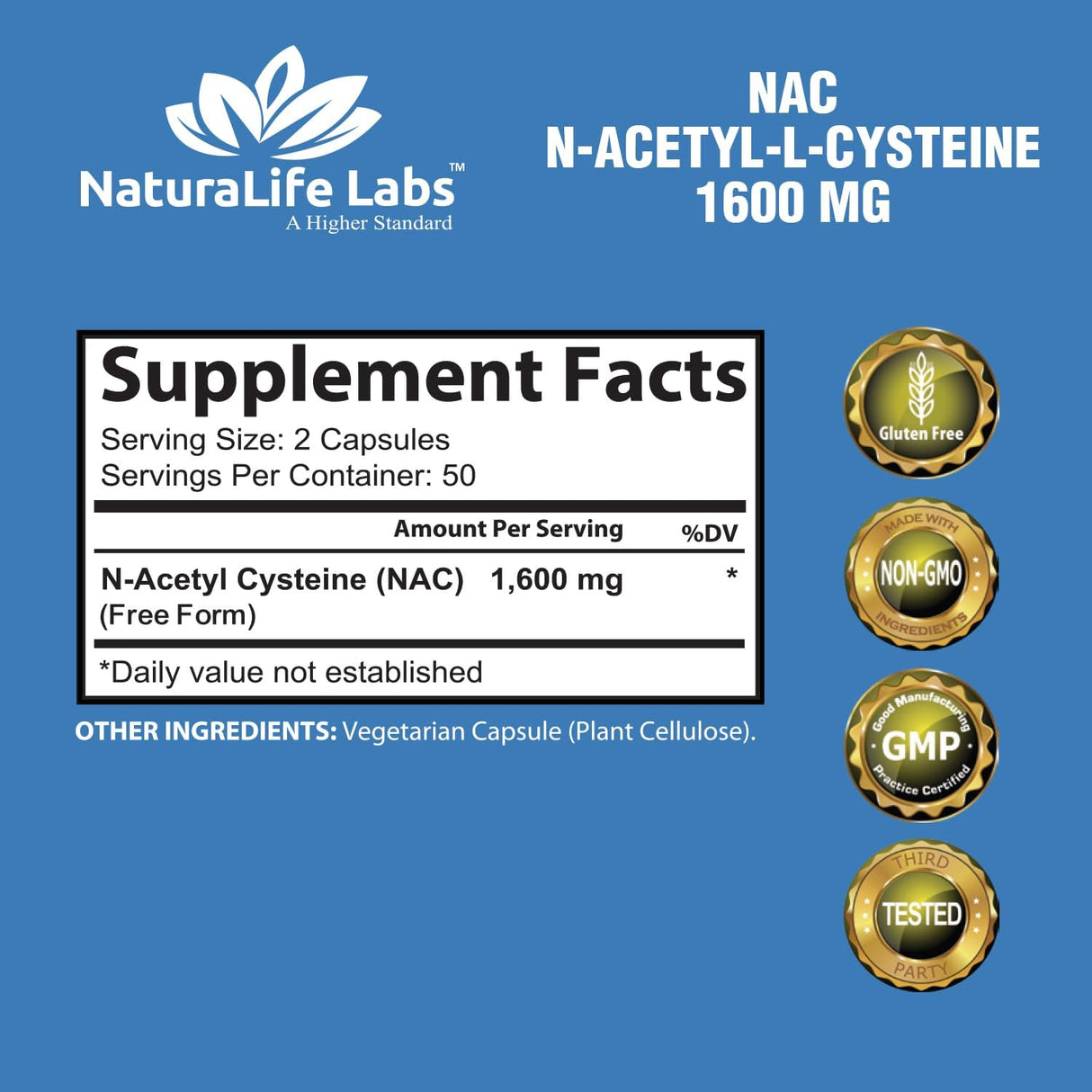 NAC 1600 mg de NaturaLife Labs - Soporte Inmunológico 100 Caps