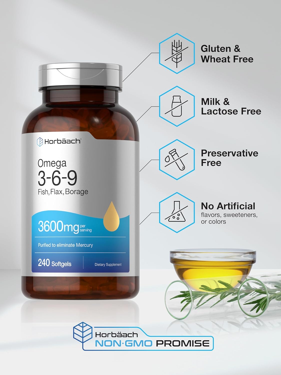 Horbäach Omega 3-6-9 240 Cápsulas Aceites Naturales