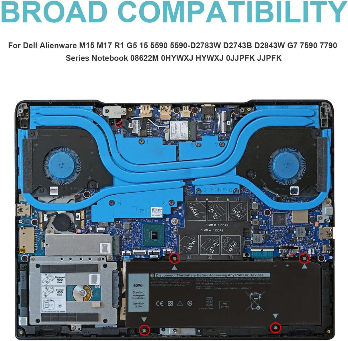 Batería 1F22N para Laptop Alienware y G5/G7, Modelos Varios