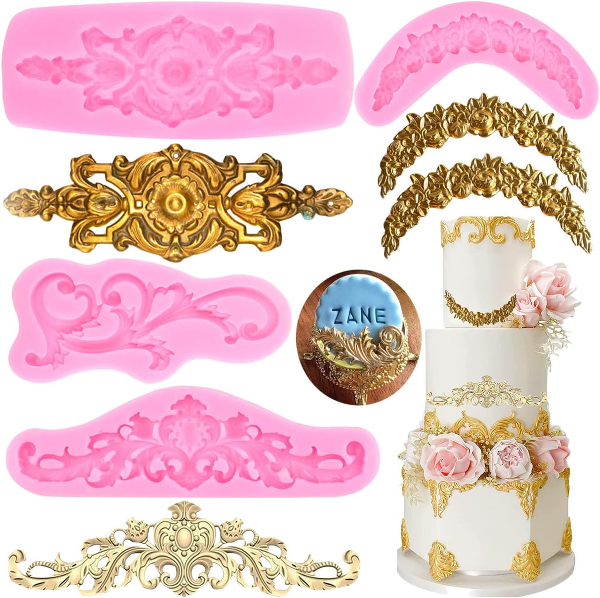MYPRACS Moldes de fondant barrocos para fondant vintage