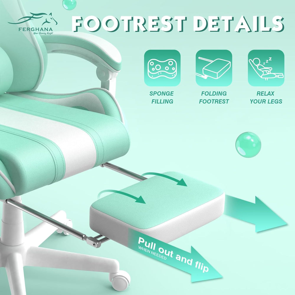 Silla Gamer verde claro con orejas de conejo Ferghana