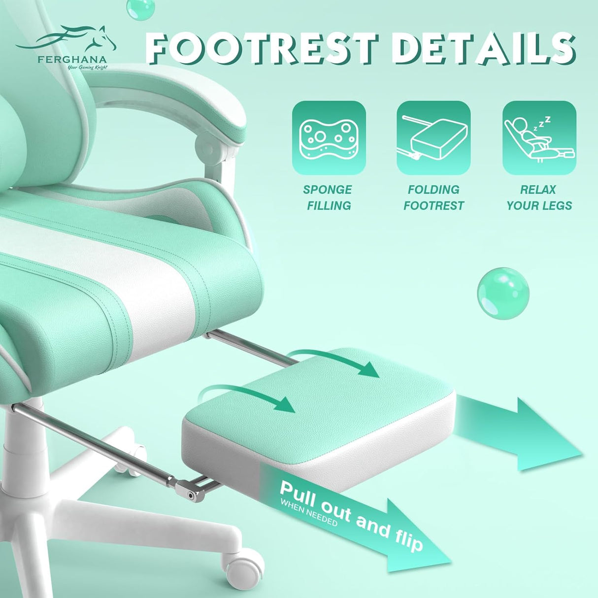 Silla Gamer verde claro con orejas de conejo Ferghana