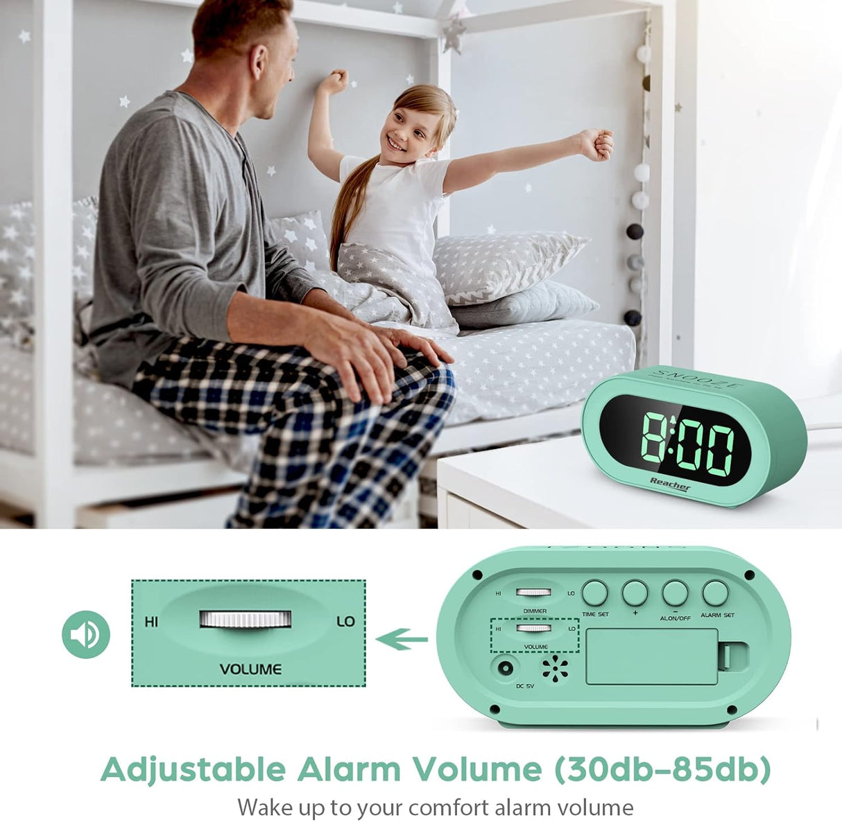 Reloj Despertador Infantil con Luz LED, Dimmer, Snooze, Pequeño
