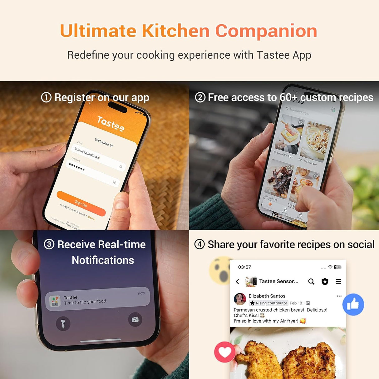 Freidora de aire Tastee 5.5QT, 8 en 1, 24 presets, digital
