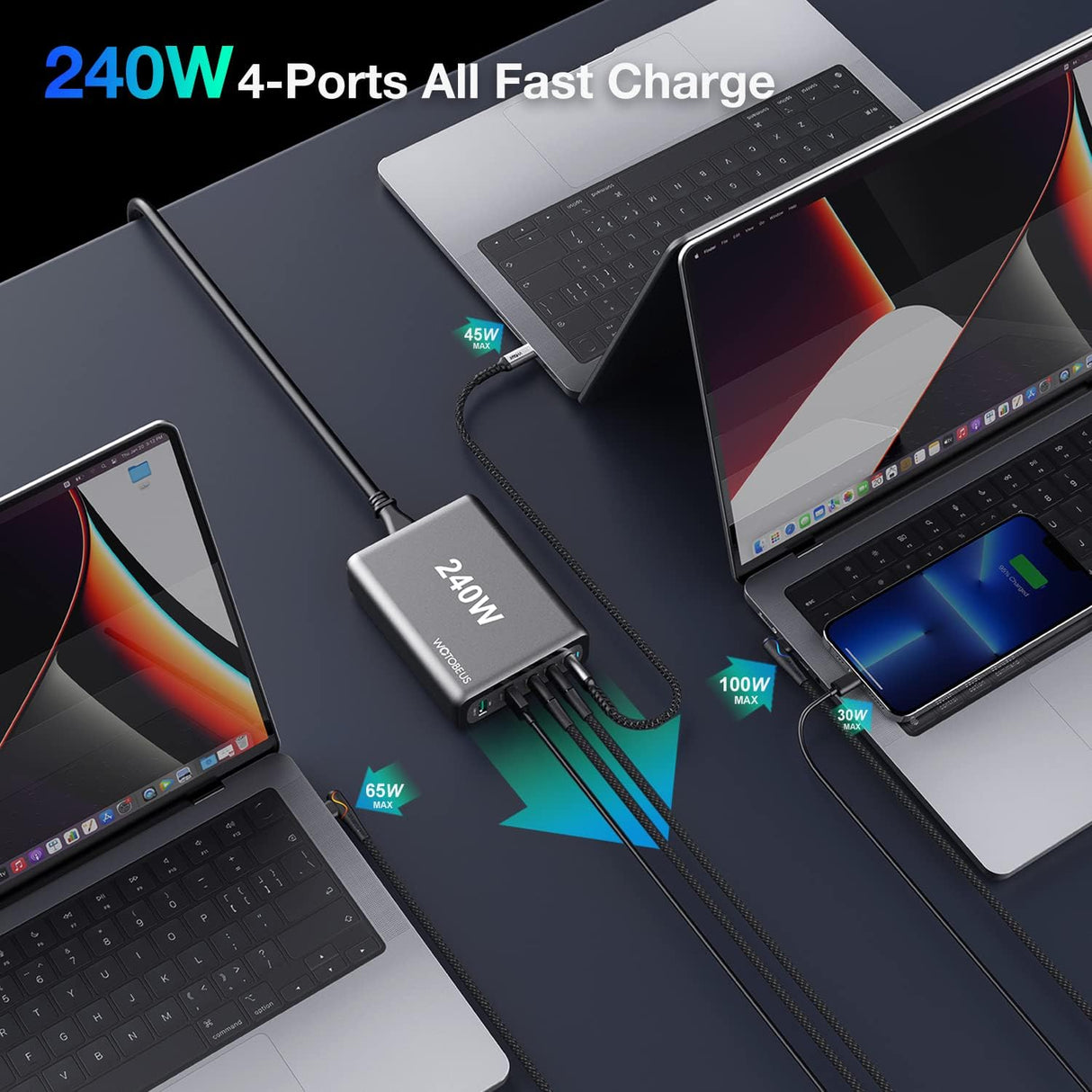 Cargador GaN USB C de 240 W Estación de carga súper rápida