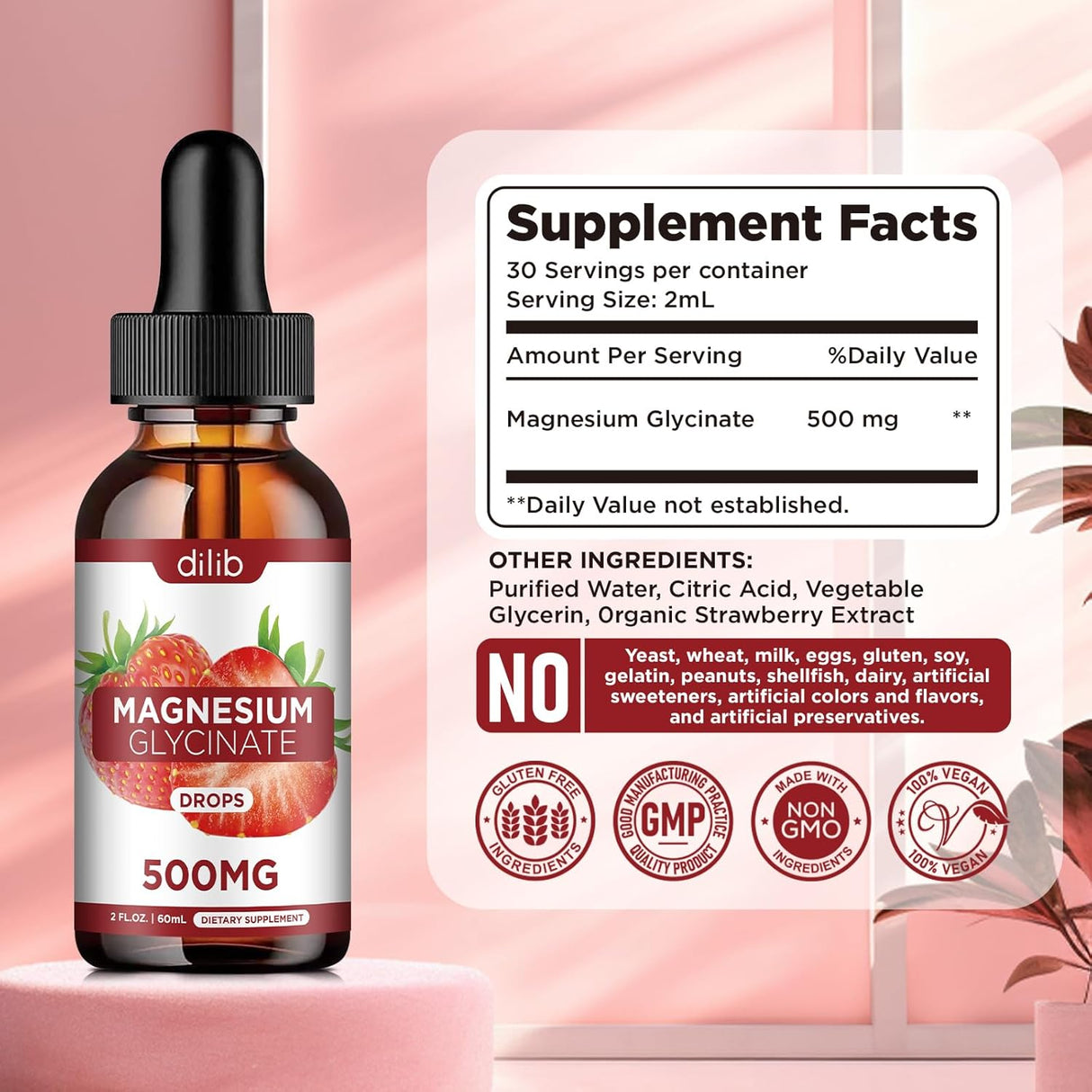 Magnesium Glycinato Líquido, Vegan, 500mg, Relajación, 2oz