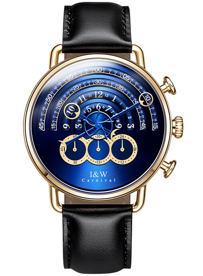 Relojes de cuero negro de zafiro con cronógrafo Big Dial
