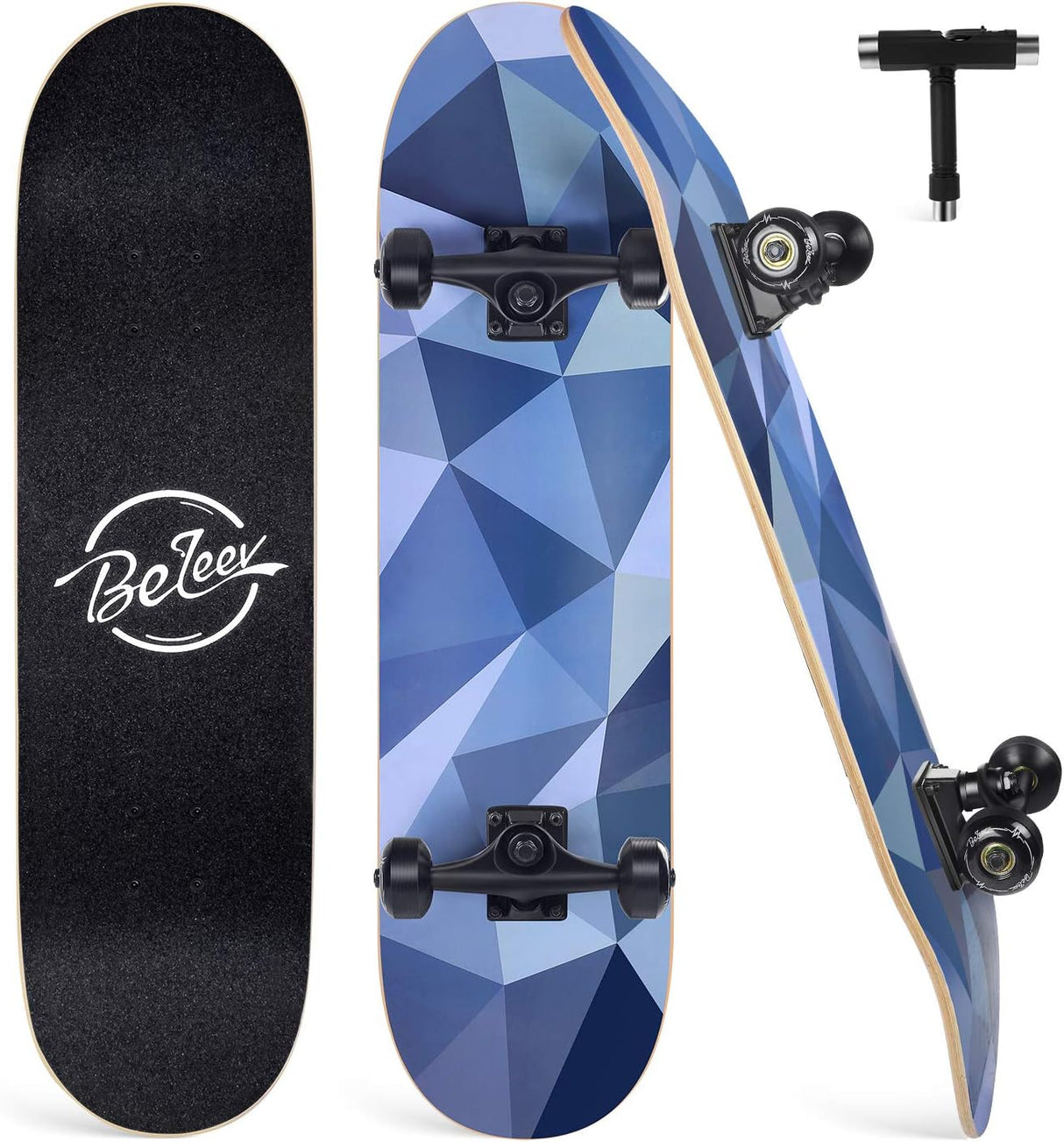 Patineta completa para principiantes, 31"x8", 7 capas, doble kick