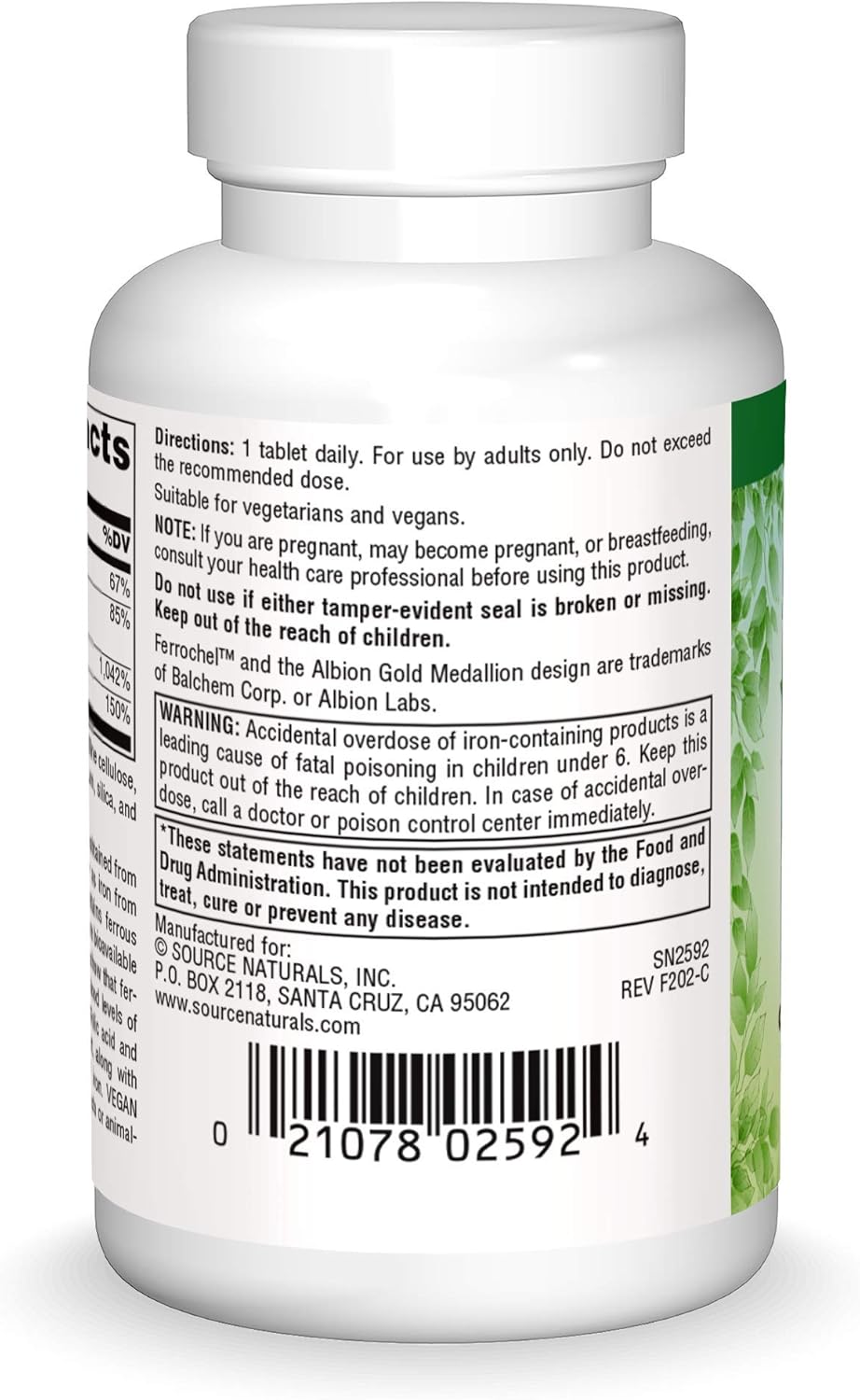 Suplemento dietético vegano con soporte de hierro verdadero
