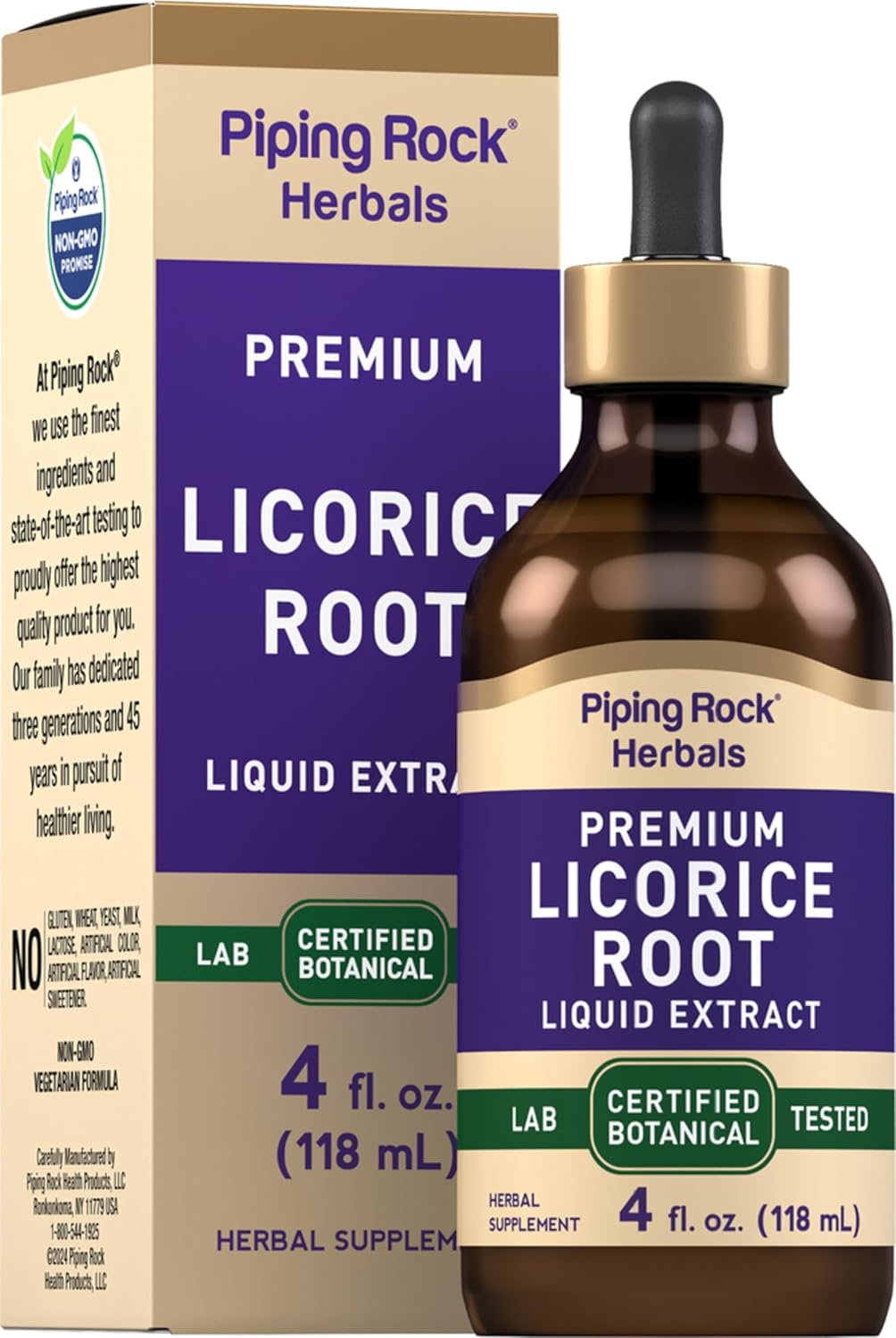 Extracto de Regaliz Piping Rock | Alcohol Libre, No GMO, 4 Oz