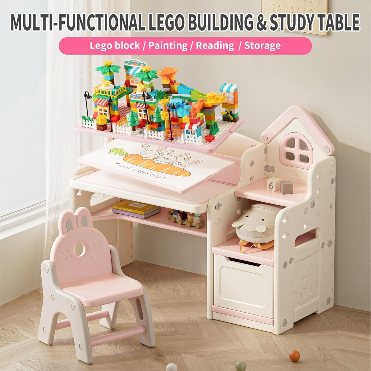 UNICOO Escritorio multifuncional 3 en 1 para niños rosado