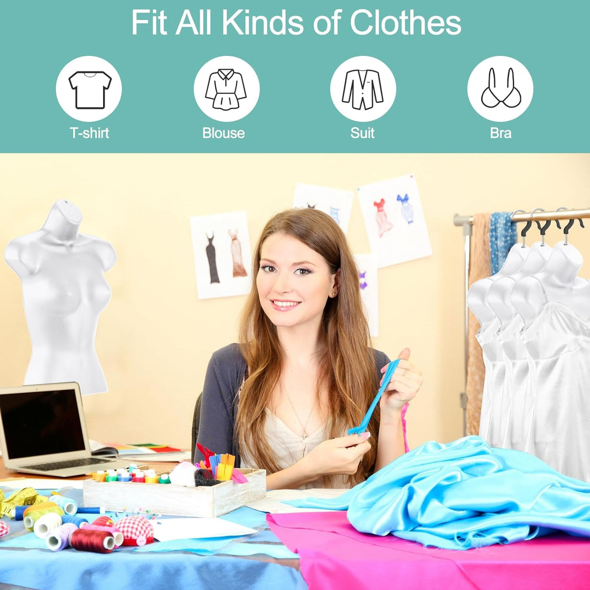 Maniquí Torso Femenino Geetery con Soporte y Gancho S-M