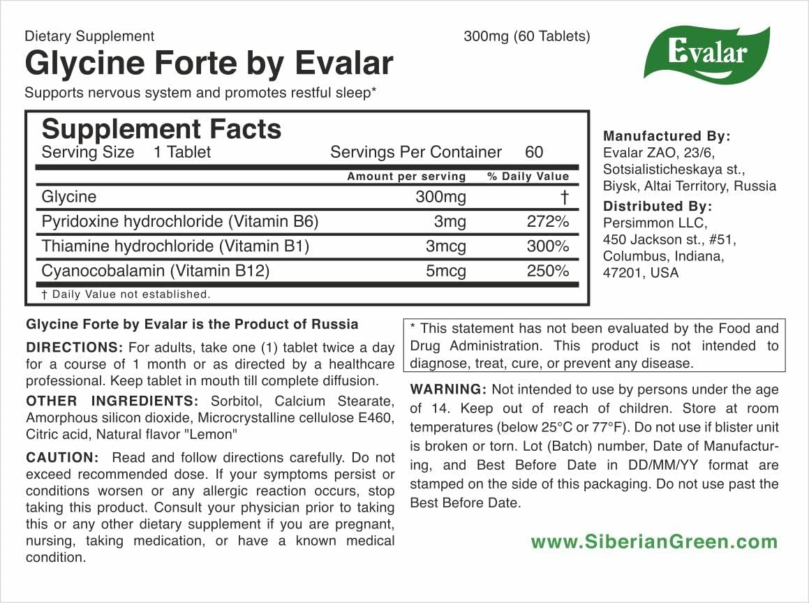 Suplemento Glycine Forte Evalar 60 unidades