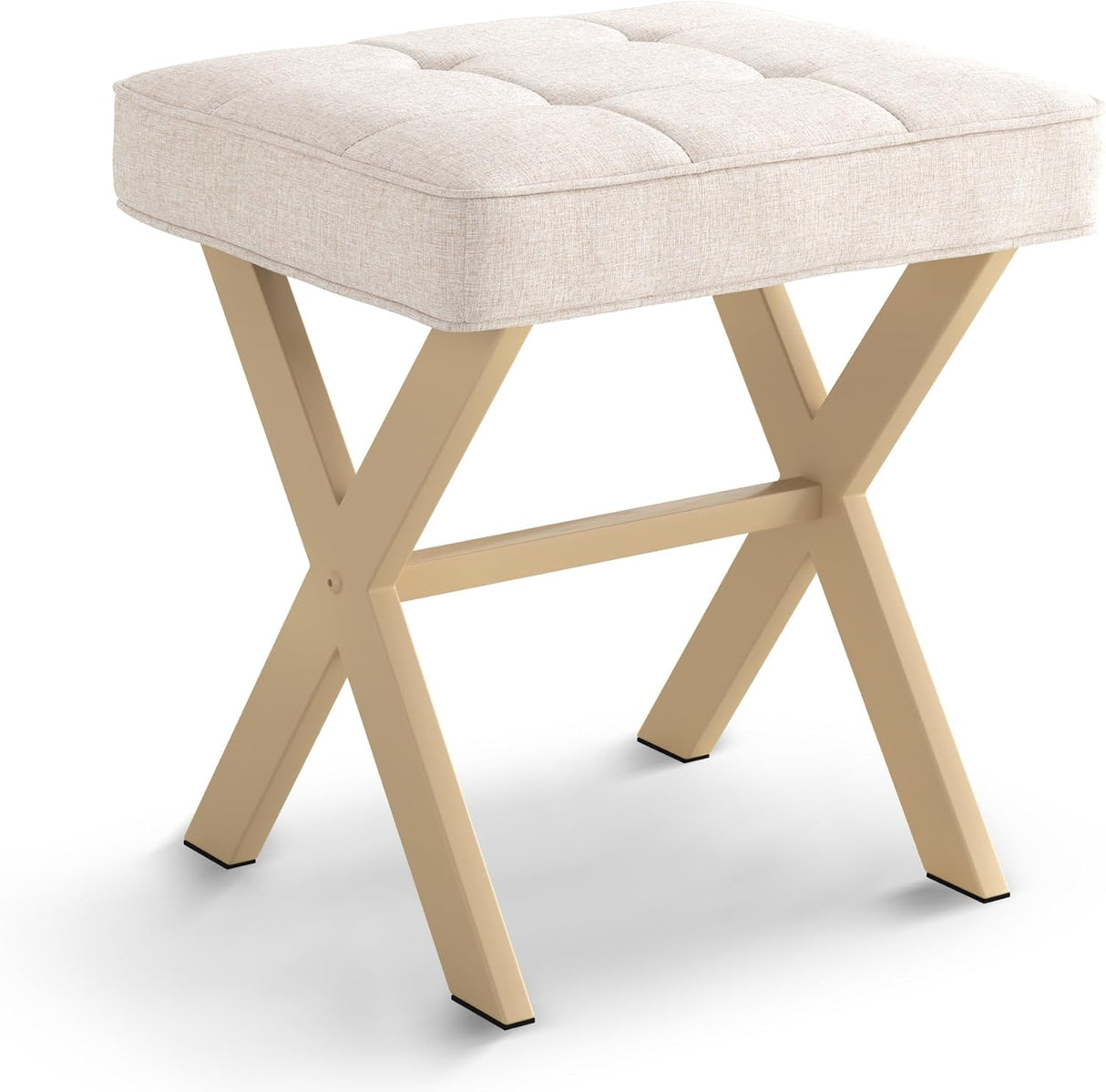 Taburete de Maquillaje Cuadrado con Patas de Metal X, Modelo LUE BONA