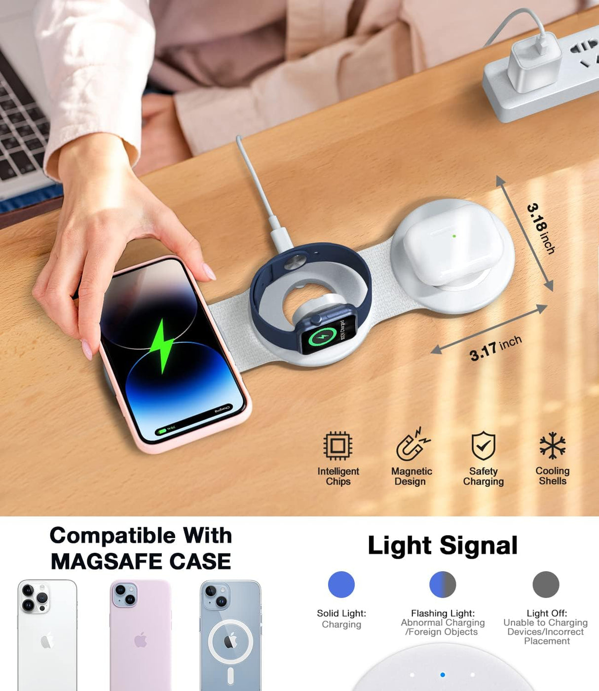 Cargador inalámbrico estación de carga 3 en 1 blanco