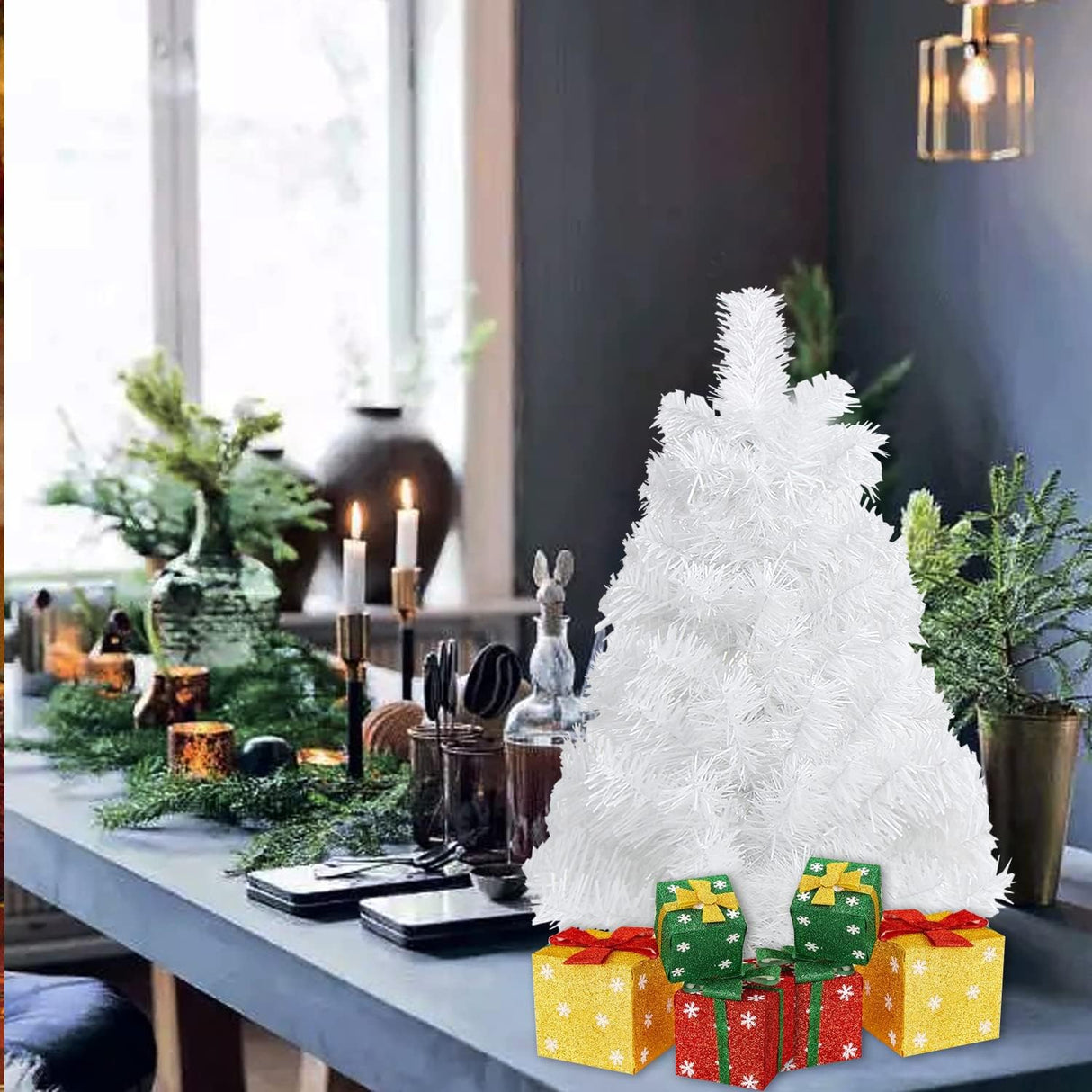 Árbol de Navidad Artificial Mini, 80 Ramas para Decoración