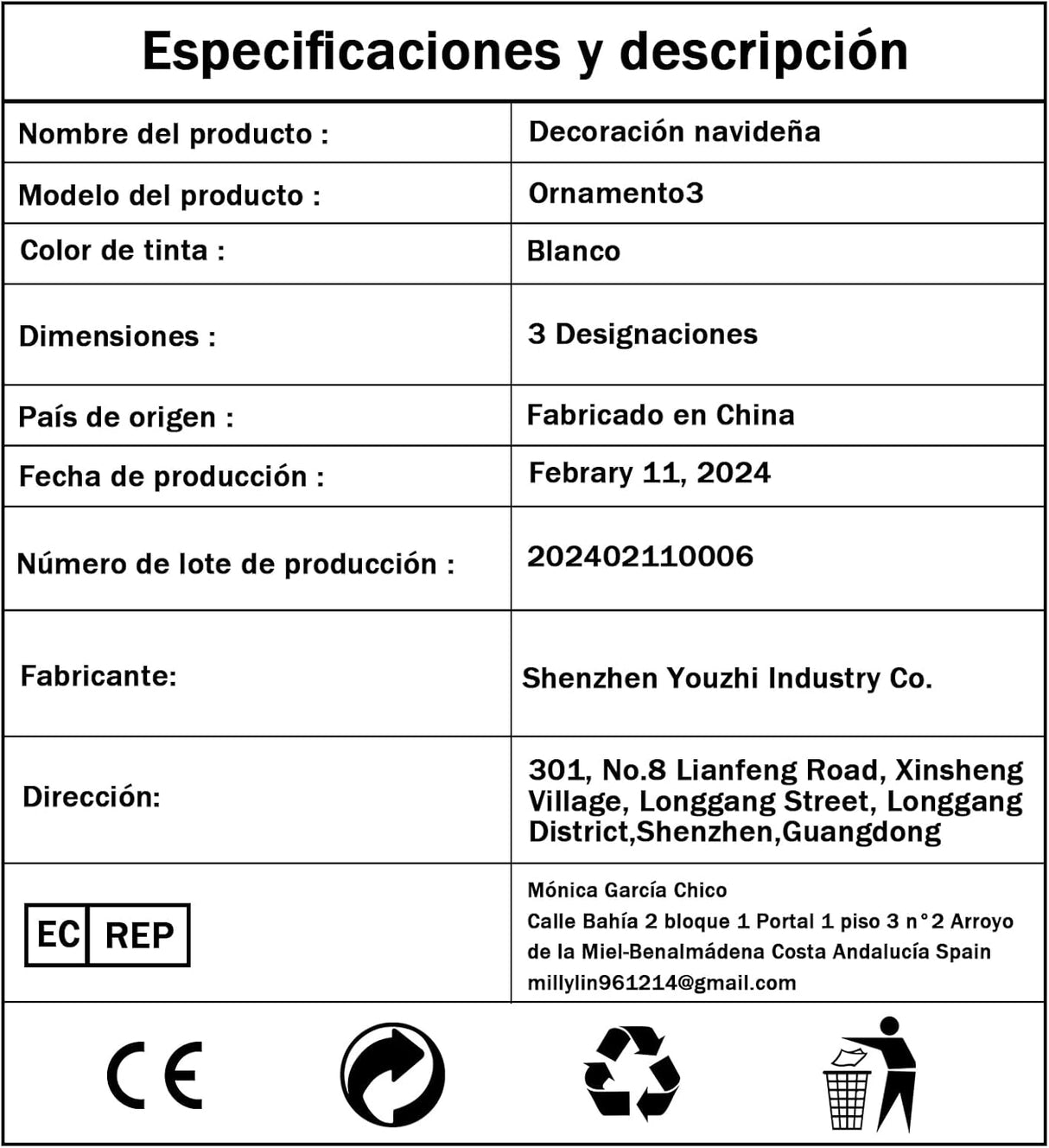 Adorno Navideño Personalizado Renos, Familiar de 3, 2024