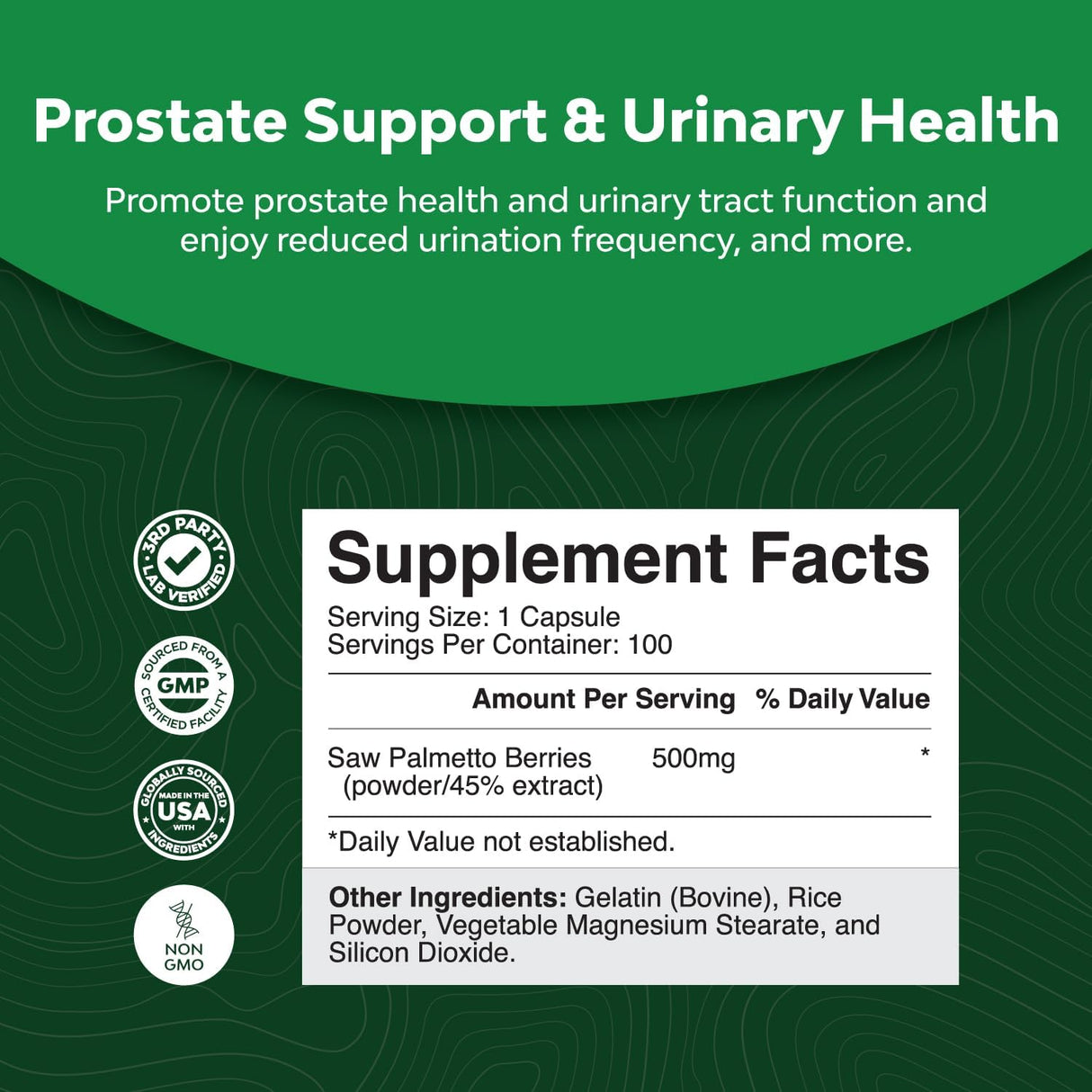 Suplemento Pure Saw Palmetto Extract crecimiento del cabello