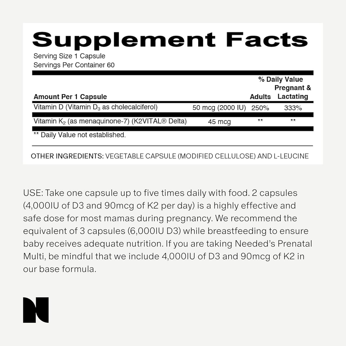 Vitamina Prenatal D3/K2 Expertamente Formulada | 60 Cápsulas