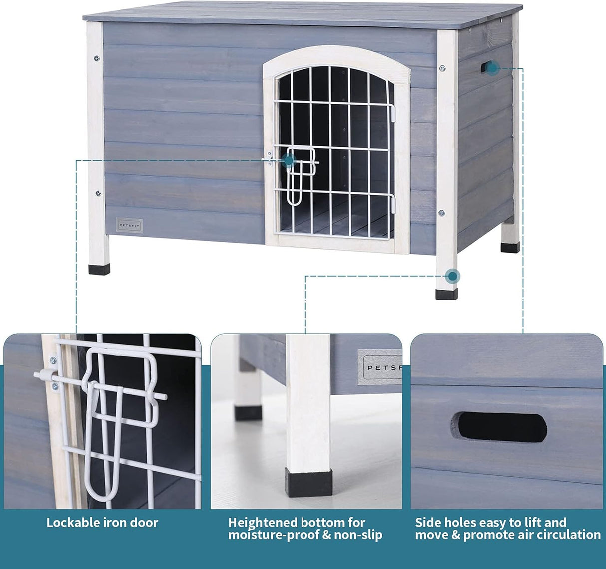 Casa de madera para perros con piso elevado Petsfit