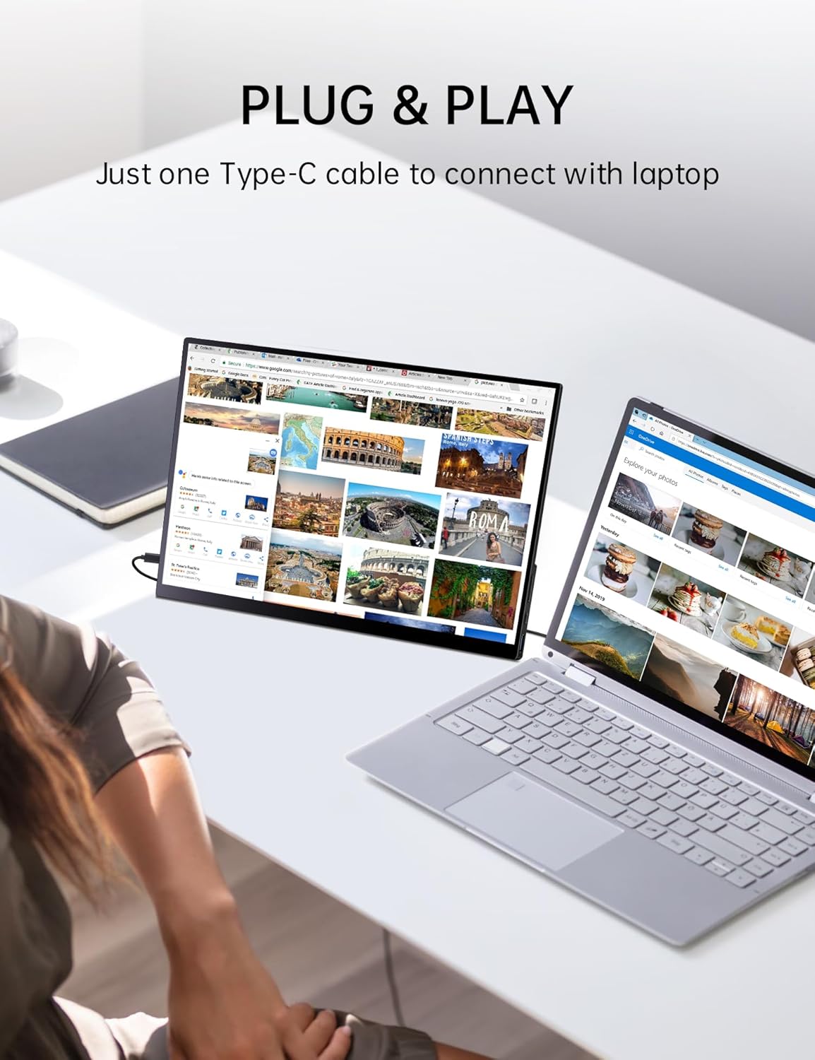 Monitor Portátil Táctil FHD 15.6 con Soporte y Altavoces