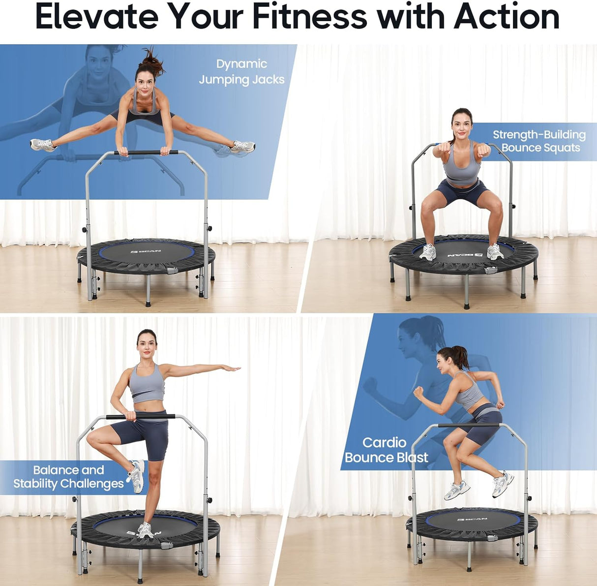 Trampolín Plegable BCAN 40/48 330/440lbs con Manillar Ajustable