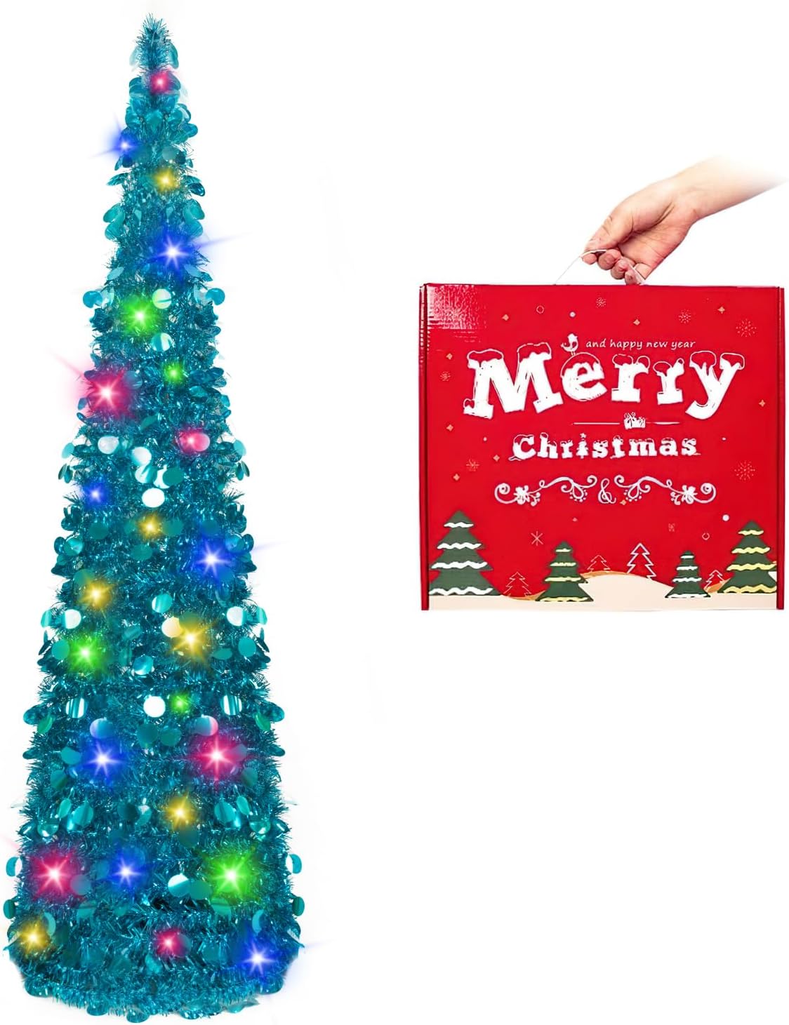 Árbol de Navidad Tinsel 5ft MACTING con Luces, Fácil Montaje