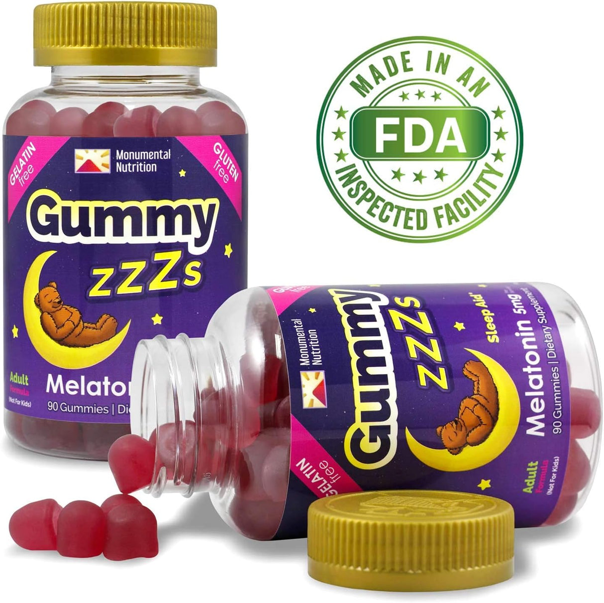 Gummy ZZZs Melatonina, sin gelatina vegetariana sabor fresa