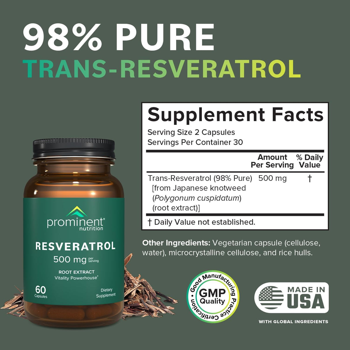 Suplemento Resveratrol Trans-resveratrol 98% puro japonés