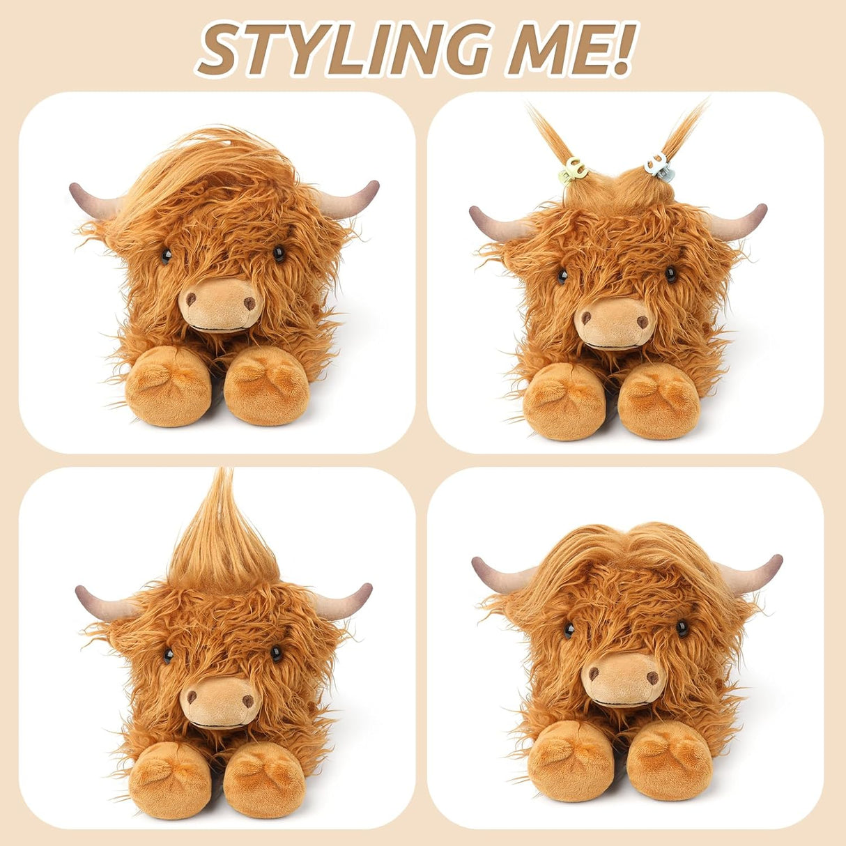 Animal de Peluche Highland Cow, Calentable y Aromatizado