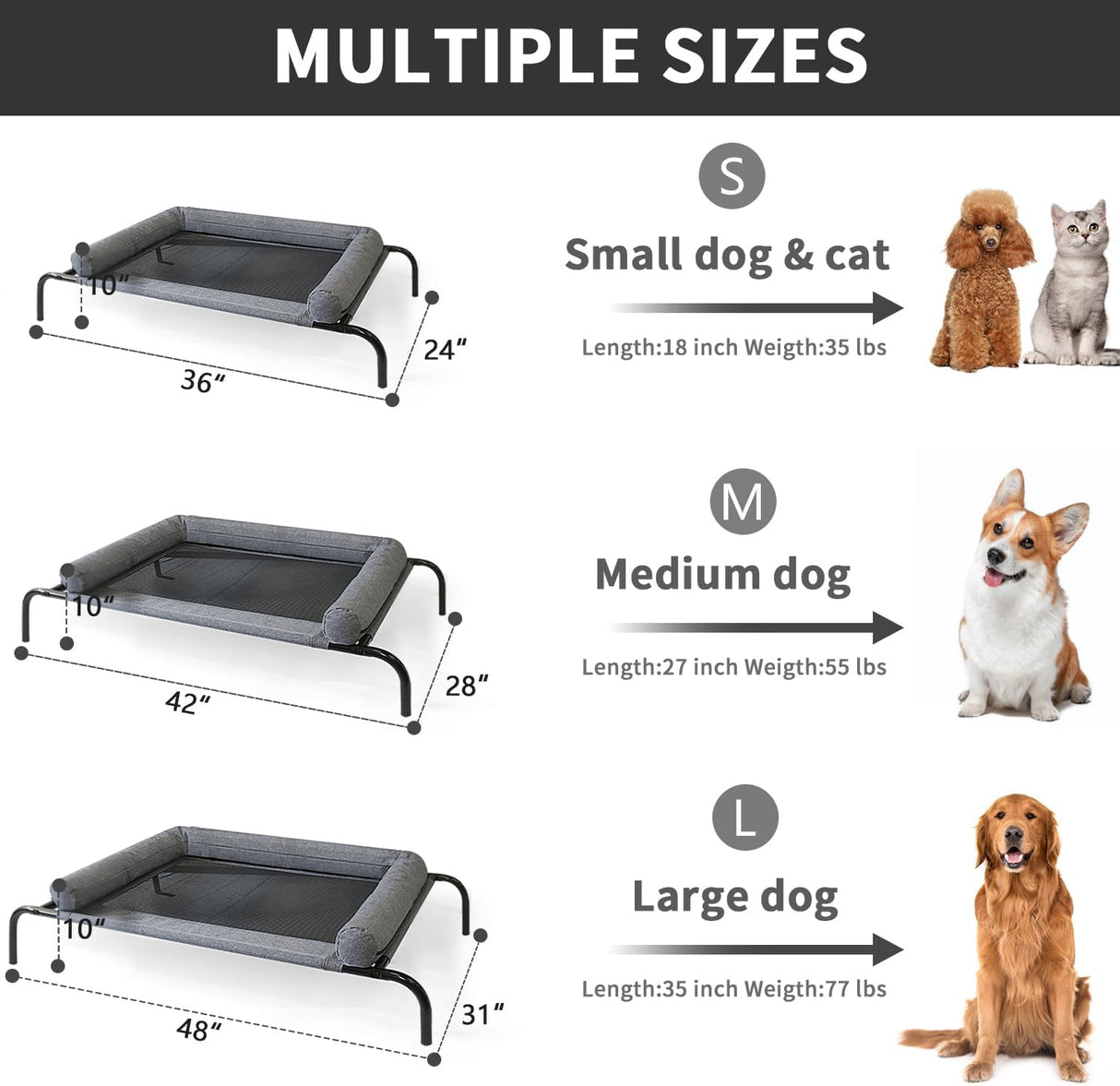 Cama Elevada para Mascotas PETIME, Cots con Malla, 48 Pulgadas
