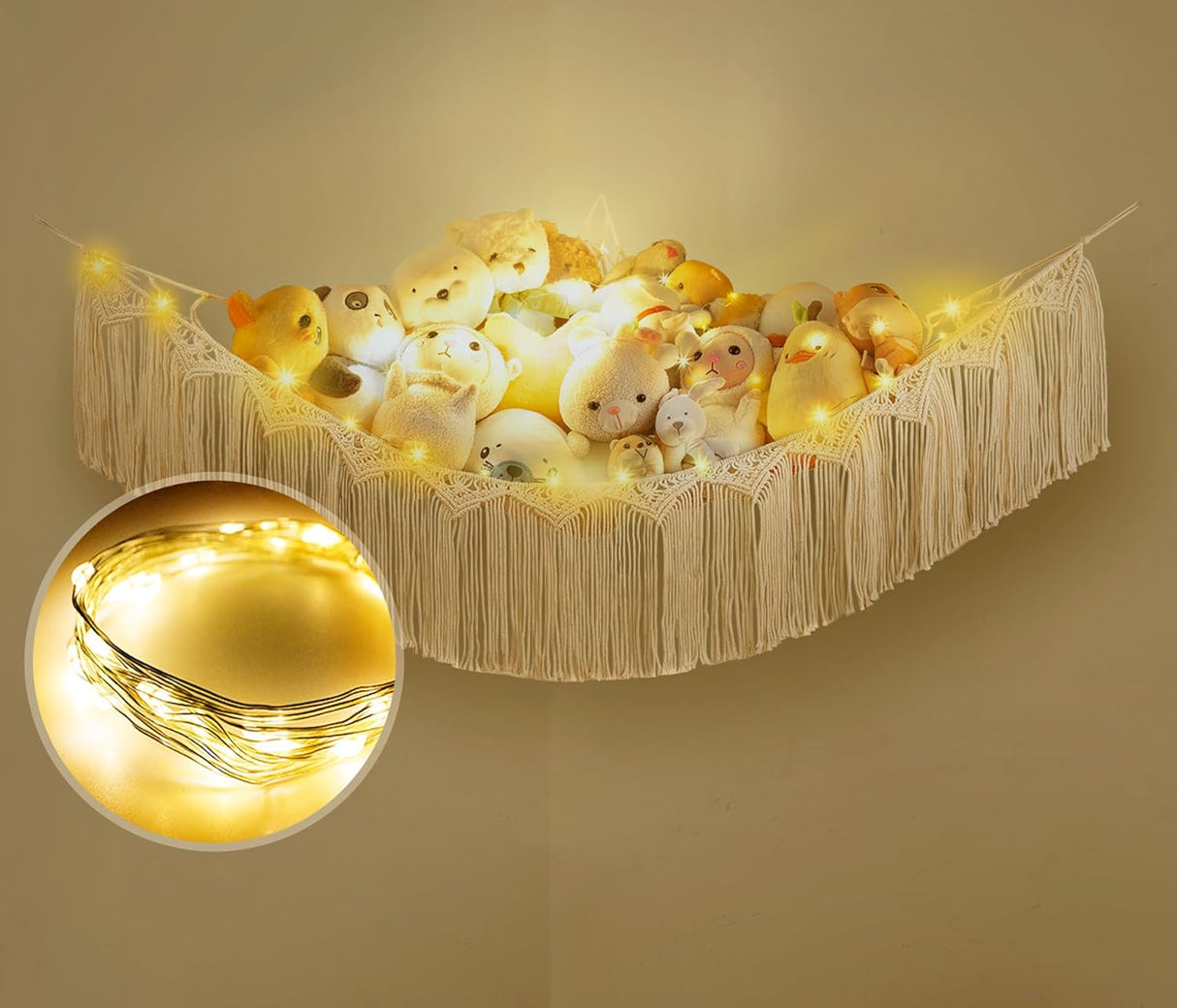 Hamaca para peluches Mkono, macramé con borlas, 2 piezas