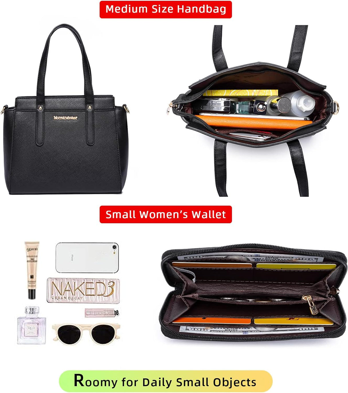 Bolsa de hombro Montana West, 3 piezas, bolso y cartera mujer