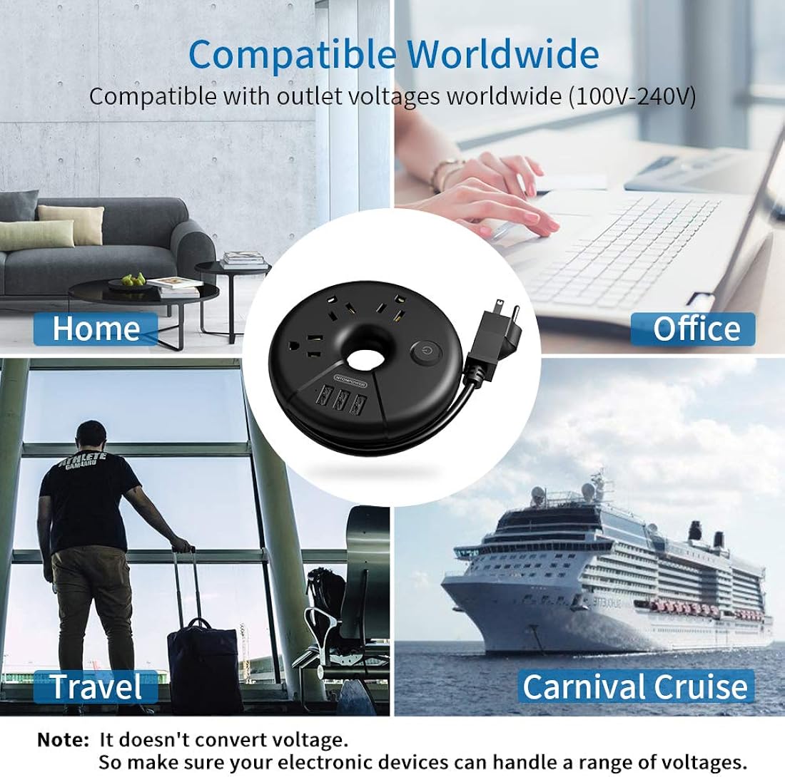 NTONPOWER - Regleta de alimentación de viaje, negro