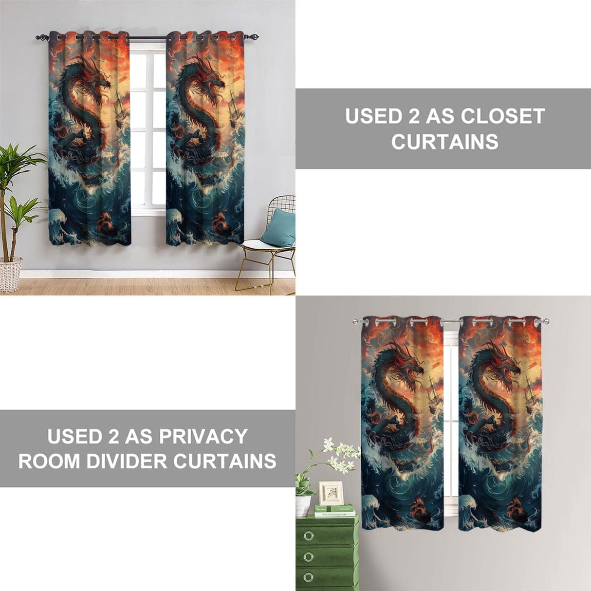 Cortina Divisoria de Habitación con Dragón Japonés Anime, 34x80