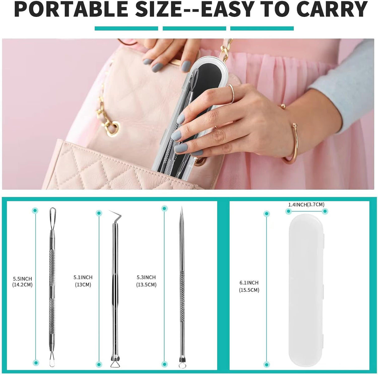 Extractor de espinillas WSYUB, acero inoxidable, kit de acné