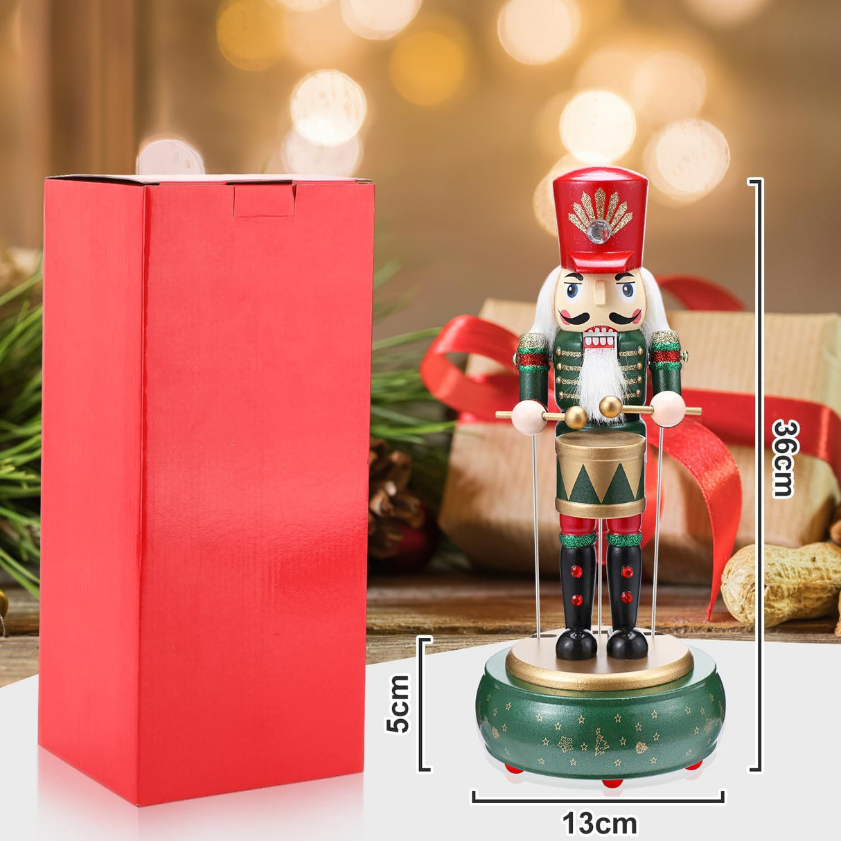 Figuras de Navidad Nutcracker, Biupky, 12 Madera, Caja Musical