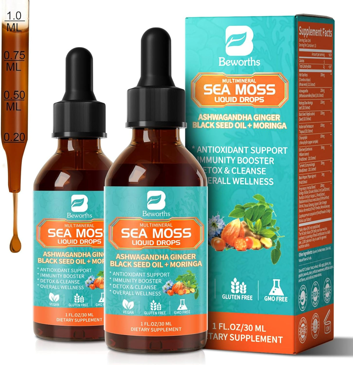 2PACK Sea Moss Drops - Irish Sea Moss con Hierba de Vaca