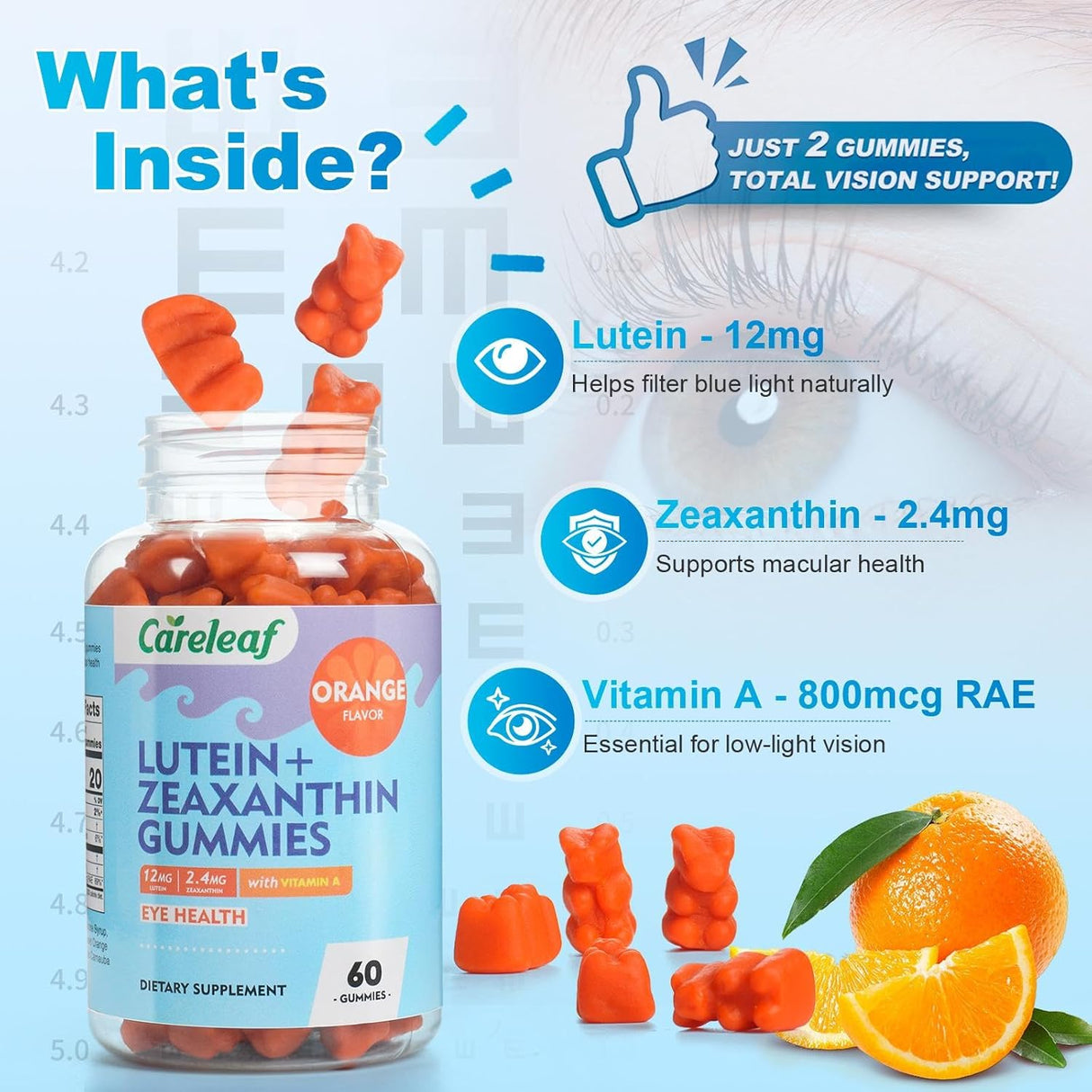 Gomitas Veganas de Luteína 12mg con Zeaxantina, A, para Ojos