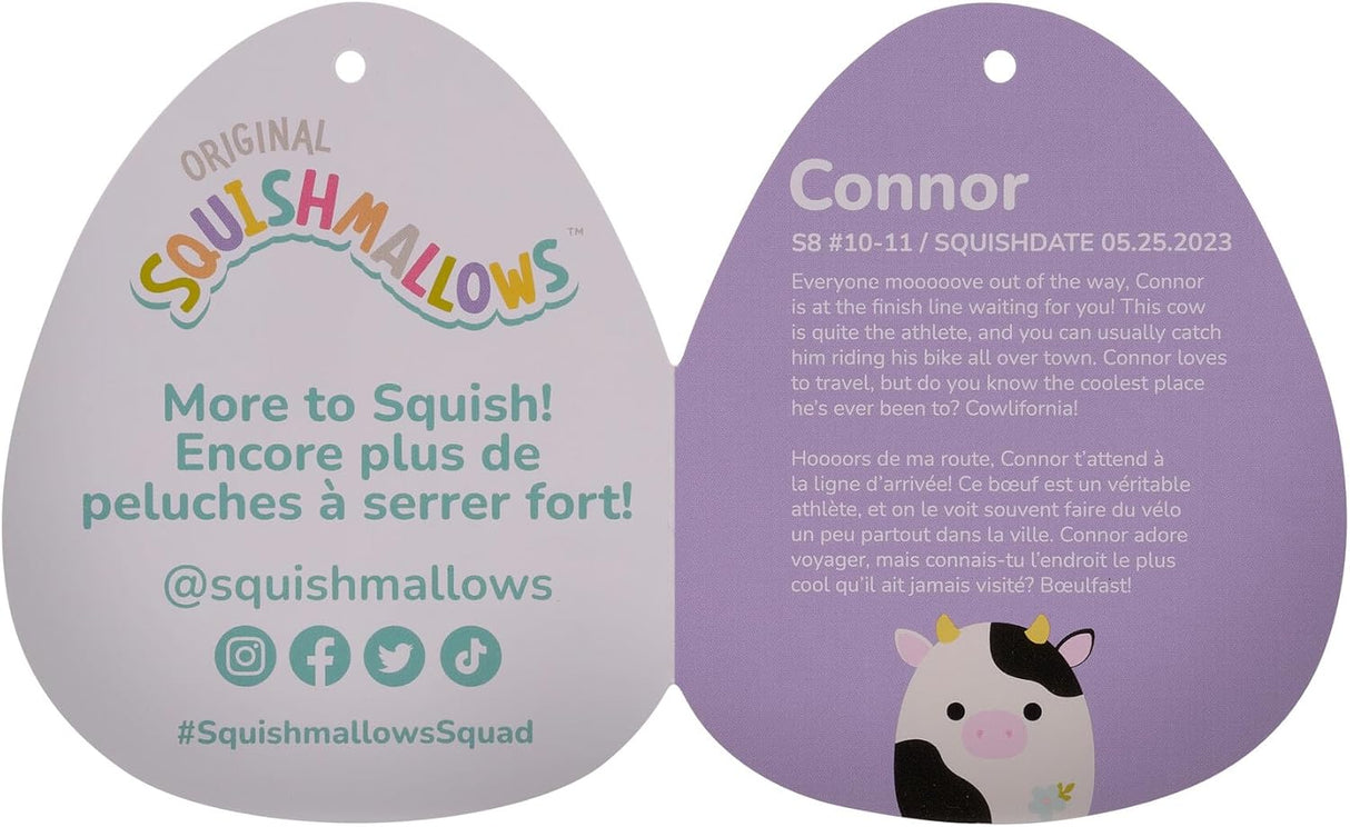 Connor Cow Squishmallow 8 Oficial Jazwares con bordado floral
