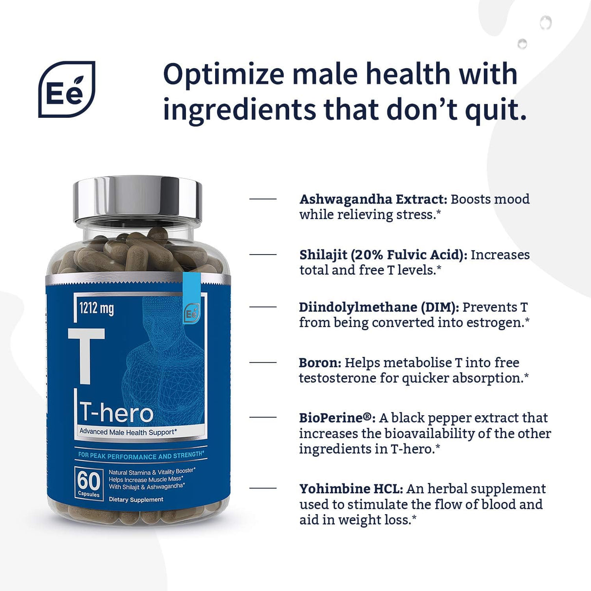 Suplemento de salud masculina T con DIM, Ashwagandha