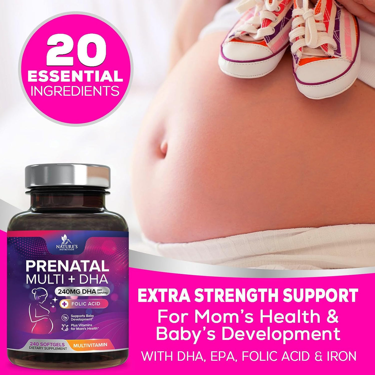 Suplemento Multivitamínico prenatal con ácido fólico y DHA