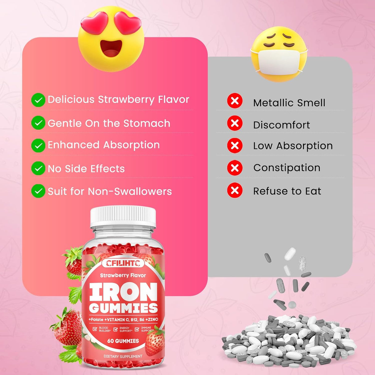 Gummies de Hierro para Mujeres y Hombres - Suplemento Vegano 60ct