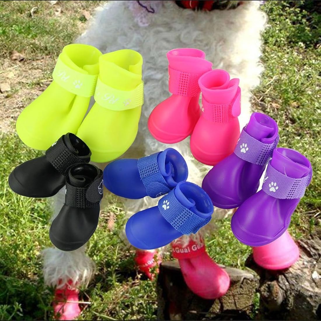 Cdycam Puppy Dogs Candy Colors Anti-Slip Waterproof Rubber Rain Shoes Boots Paws Cover