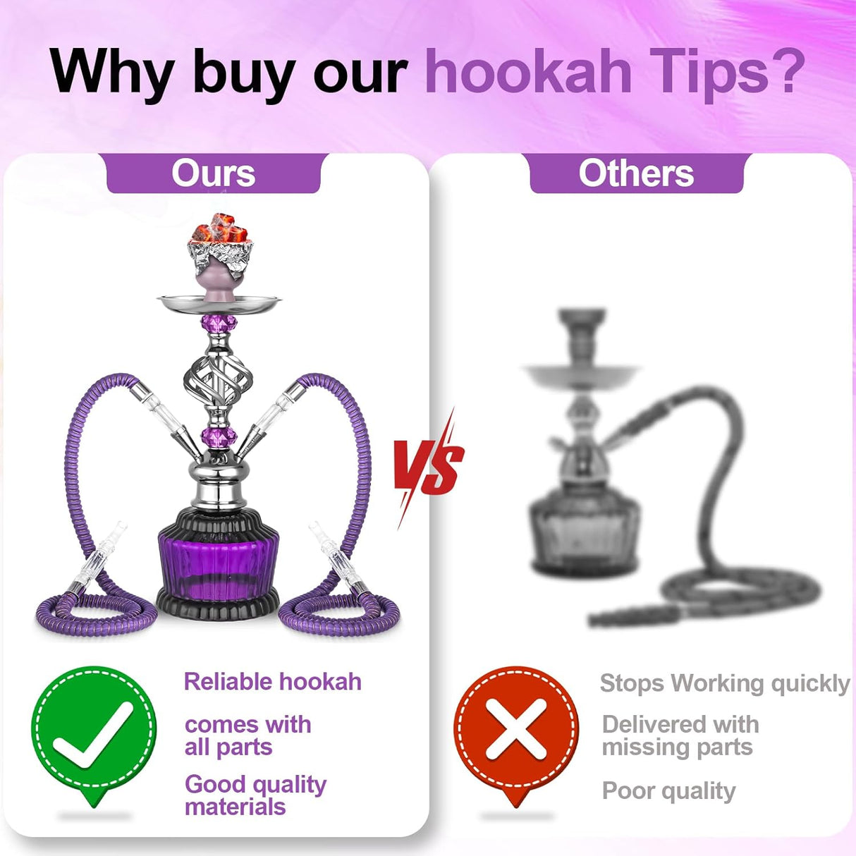 Set de Hookah 2 Mangueras 15'' con Base de Vidrio y Accesorios