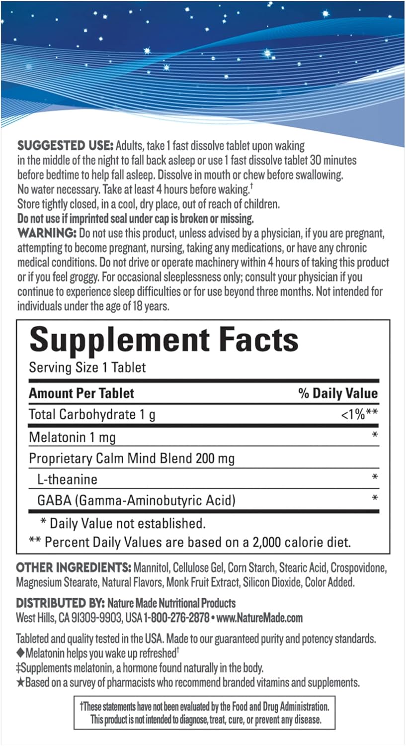 Suplemento Nature Made Wellblends Back to Sleep L teanina